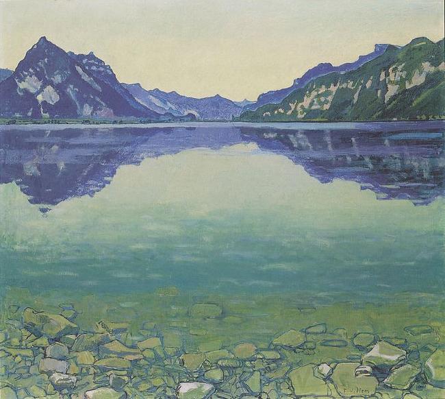 Ferdinand Hodler Thunersee mit symmetrischer Spiegelung vor Sonnenaufgang Spain oil painting art